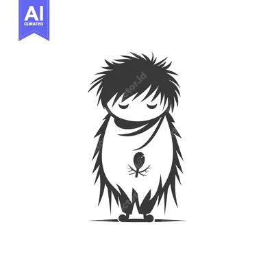 Aset premium populer: Cartoon Illustration of a Furry, Shy Figure Holding a Bird