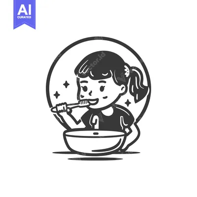 Aset premium populer: Cartoon Illustration of a Girl Brushing Her Teeth