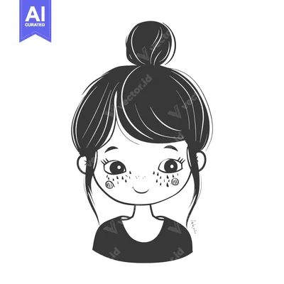 Popular premium asset: Cartoon Illustration of a Girl with a Bun and Freckles