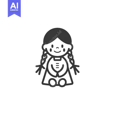 Premium design asset: Cartoon Illustration of a Girl with Braids
