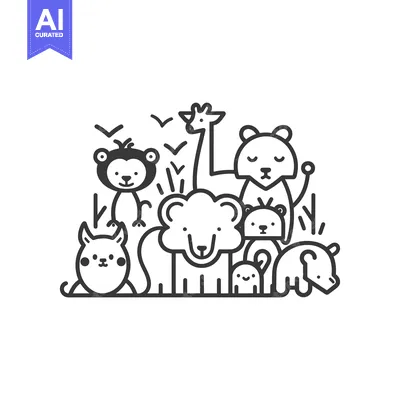 Aset premium populer: Cartoon illustration of a group of different African animals