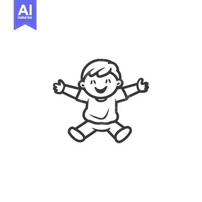 Aset desain premium: Cartoon illustration of a happy boy with arms outstretched