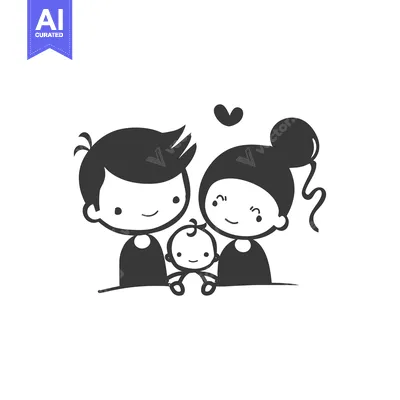 Aset premium populer: Cartoon Illustration of a Happy Family with a Baby