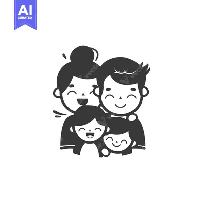 Aset premium populer: Cartoon illustration of a happy family with two parents and two childr