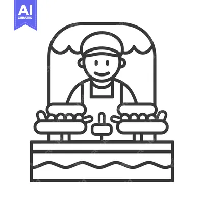Aset desain premium: Cartoon Illustration of a Hot Dog Stand Vendor