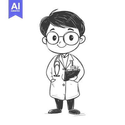Aset premium populer: Cartoon Illustration of a Male Doctor Holding a Clipboard