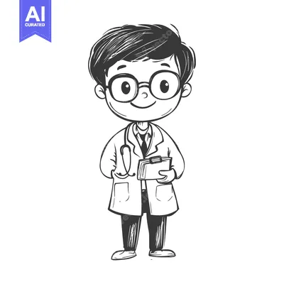 Premium design asset: Cartoon Illustration of a Male Doctor Wearing a Lab Coat and Holding a