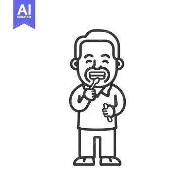 Cartoon Illustration of a Man Brushing His Teeth
