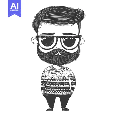 Popular premium asset: Cartoon illustration of a man with a beard, wearing glasses and a patt