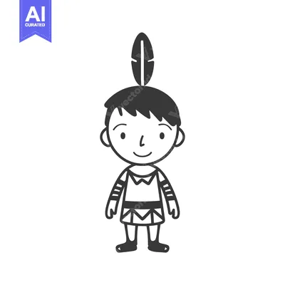 Aset premium populer: Cartoon Illustration of a Native American Boy Wearing a Feather