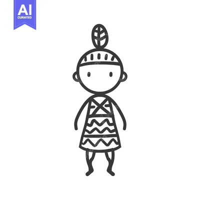 Premium design asset: Cartoon illustration of a Native American child wearing a traditional