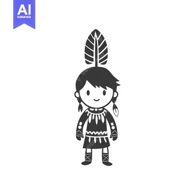 Aset premium populer: Cartoon Illustration of a Native American Girl in Traditional Clothing