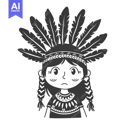 Aset premium populer: Cartoon Illustration of a Native American Girl Wearing a Headdress