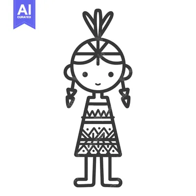Premium design asset: Cartoon illustration of a Native American girl wearing traditional clo