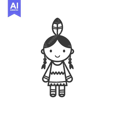 Popular premium asset: Cartoon Illustration of a Native American Girl with Braids