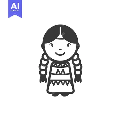 Aset desain premium: Cartoon illustration of a Native American girl with braids