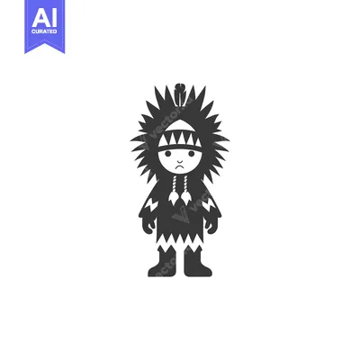 Aset premium populer: Cartoon Illustration of a Native American in Traditional Headdress