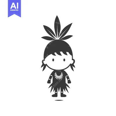 Aset desain premium: Cartoon Illustration of a Native American Person