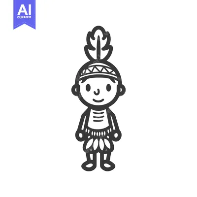 Aset desain premium: Cartoon Illustration of a Native American Person