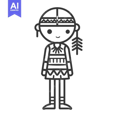 Aset desain premium: Cartoon Illustration of a Native American Person