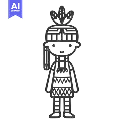 Aset desain premium: Cartoon Illustration of a Native American Person Wearing Traditional C