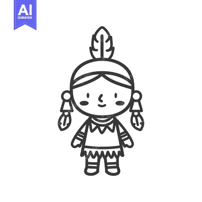 Premium design asset: Cartoon Illustration of a Native American Person with Feathers