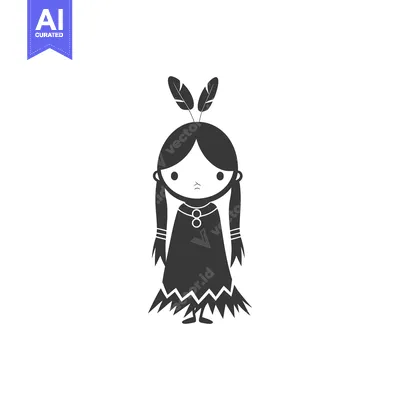 Aset desain premium: Cartoon Illustration of a Native American Woman