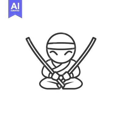 Aset desain premium: Cartoon Illustration of a Ninja Holding Two Swords
