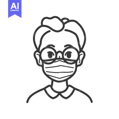Aset desain premium: Cartoon illustration of a person wearing a face mask and glasses