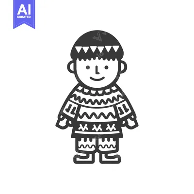 Popular premium asset: Cartoon illustration of a person wearing a hat and patterned clothing
