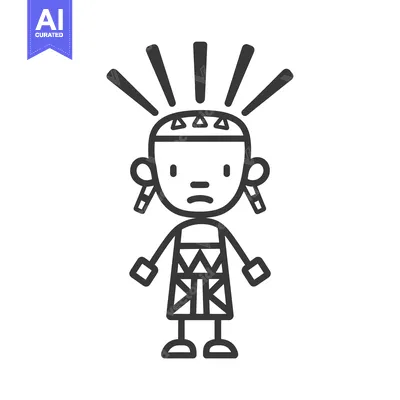 Aset desain premium: Cartoon Illustration of a Person with a Tribal Headband and Outfit