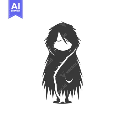 Premium design asset: Cartoon Illustration of a Person with Long Hair and a Cloak