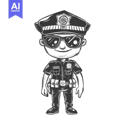 Aset desain premium: Cartoon Illustration of a Police Officer with Sunglasses