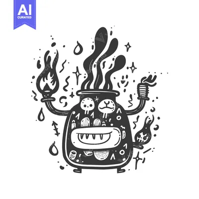 Cartoon Illustration of a Potion Bottle with a Happy Face and Flames