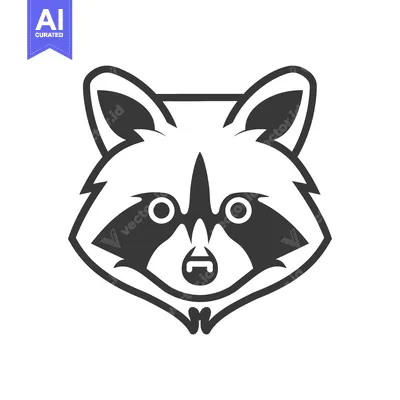 Aset desain premium: Cartoon illustration of a raccoon's face with black eyes and a black n