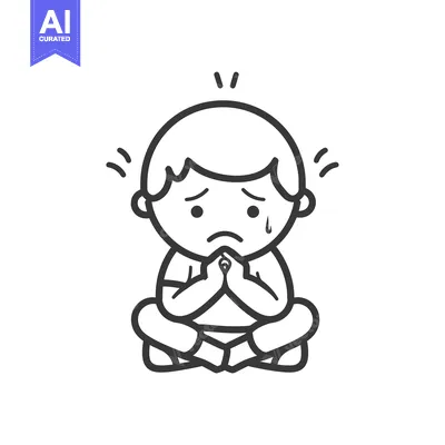 Aset desain premium: Cartoon Illustration of a Sad and Worried Boy