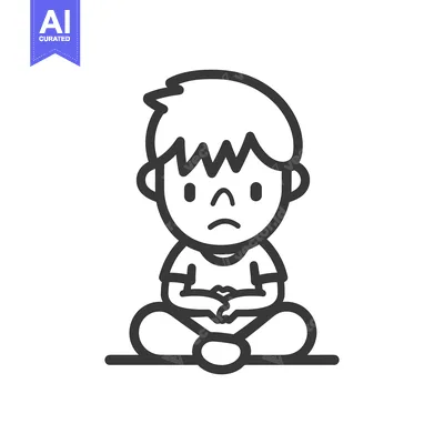 Premium design asset: Cartoon Illustration of a Sad Boy Sitting with His Arms Crossed