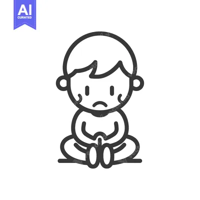 Popular premium asset: Cartoon Illustration of a Sad Boy Sitting with His Hands Folded