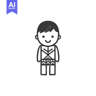 Aset desain premium: Cartoon illustration of a smiling boy in traditional clothing