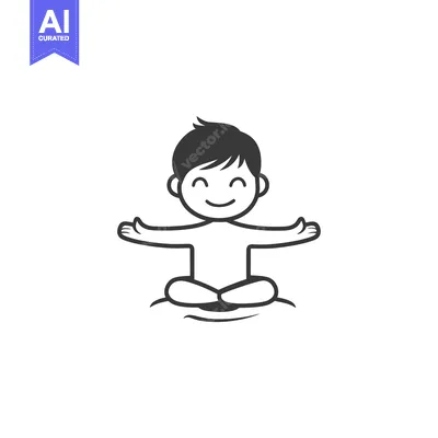 Cartoon illustration of a smiling boy sitting in a meditative pose