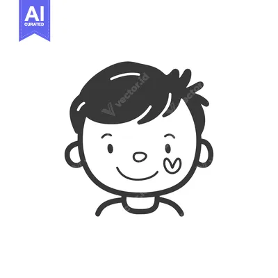 Popular premium asset: Cartoon Illustration of a Smiling Boy with a Heart on his Cheek