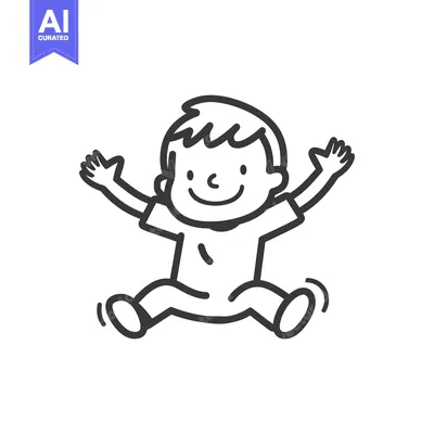 Aset desain premium: Cartoon Illustration of a Smiling Boy with Arms Outstretched