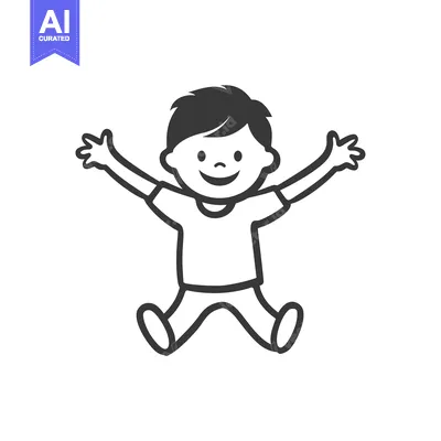 Aset desain premium: Cartoon illustration of a smiling boy with arms outstretched