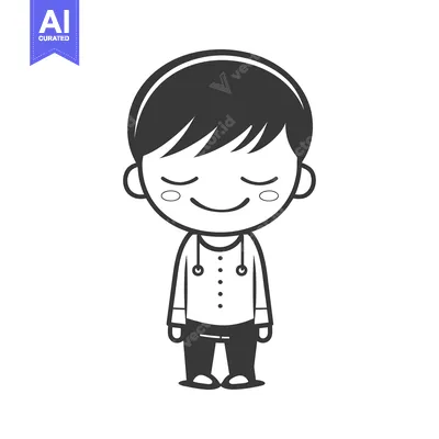 Premium design asset: Cartoon illustration of a smiling boy with closed eyes