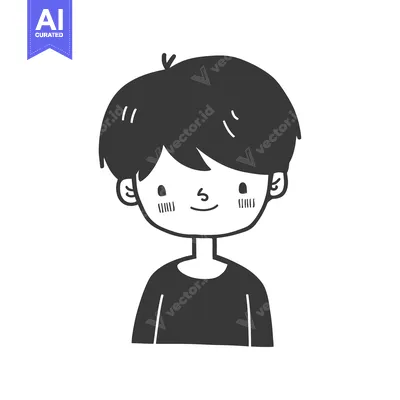 Aset premium populer: Cartoon Illustration of a Smiling Boy with Short Black Hair