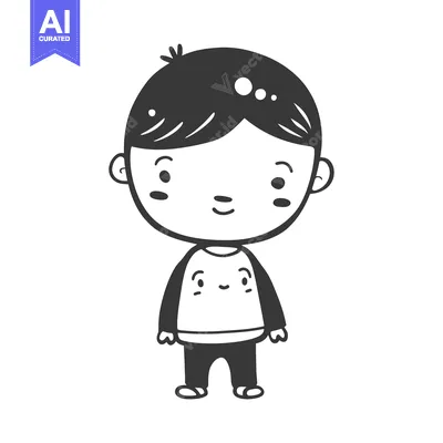 Premium design asset: Cartoon illustration of a smiling boy with short black hair wearing a