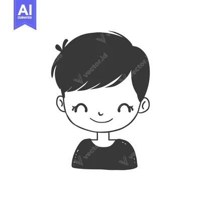 Aset desain premium: Cartoon Illustration of a Smiling Boy with Short Hair