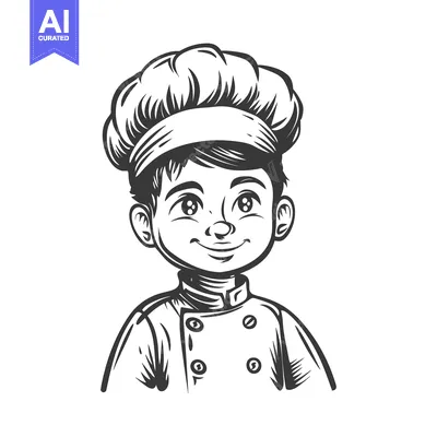 Aset desain premium: Cartoon Illustration of a Smiling Chef Wearing a Hat