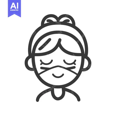 Aset premium populer: Cartoon Illustration of a Smiling Girl with Eyes Closed Wearing a Face