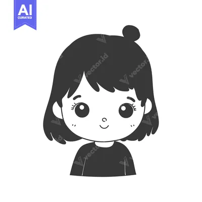 Premium design asset: Cartoon Illustration of a Smiling Girl with Short Hair and a Bun